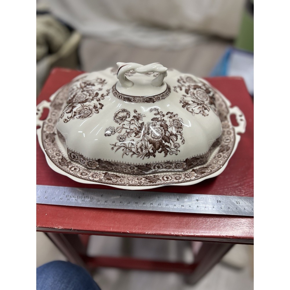 Burton & Burton Antoinette Covered Casserole Vegetable Dish Brown Floral